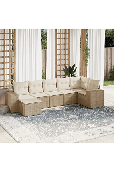 vidaxl Set canapele de gradina, 7 piese, cu perne, bej, poliratan