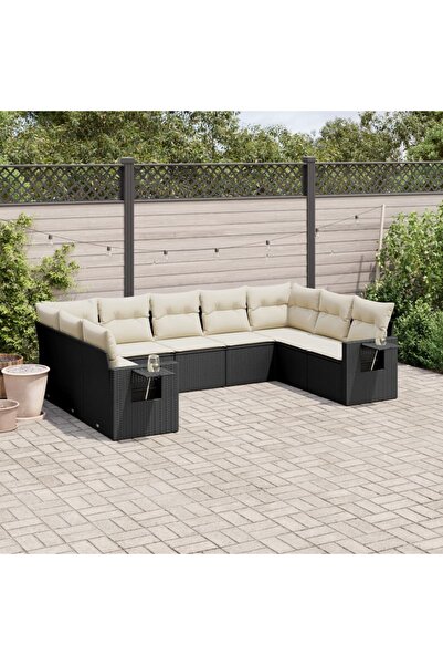 vidaxl Set mobilier de gradina cu perne, 9 piese, negru, poliratan