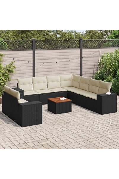 vidaxl Set canapele de gradina cu perne, 10 piese, negru, poliratan