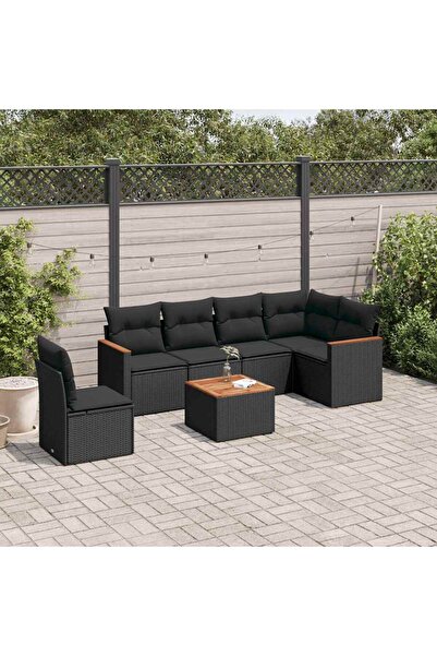 vidaxl Set canapele de gradina cu perne, 7 piese, negru, poliratan