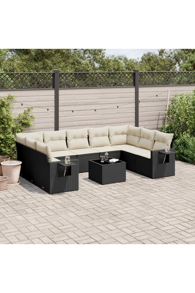 vidaxl Set canapele de gradina cu perne, 10 piese, negru, poliratan
