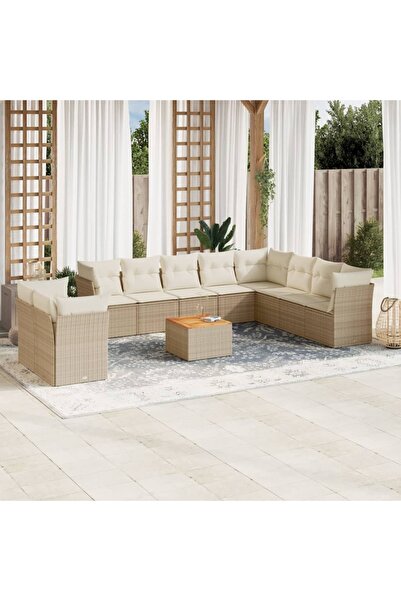 vidaxl Set canapele de gradina cu perne, 11 piese, bej, poliratan