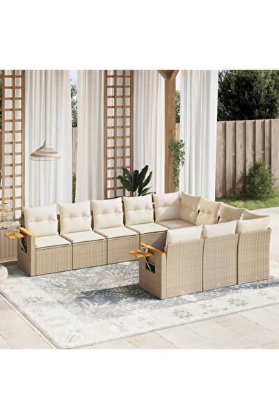 vidaxl Set canapele de gradina cu perne, 10 piese, bej, poliratan