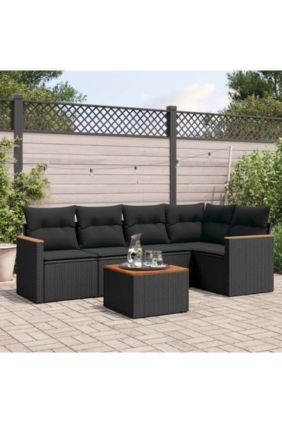 vidaxl Set mobilier de gradina cu perne, 6 piese, negru, poliratan