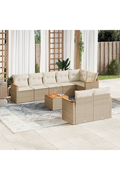 vidaxl Set canapele de gradina, 9 piese, cu perne, bej, poliratan