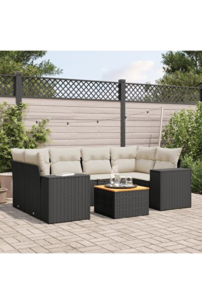 vidaxl Set canapele de gradina cu perne, 7 piese, negru, poliratan