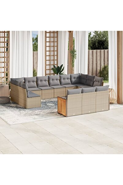 vidaxl Set canapele de gradina, 13 piese, cu perne, bej, poliratan