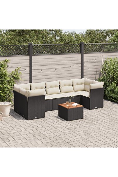 vidaxl Set mobilier de gradina cu perne, 8 piese, negru, poliratan