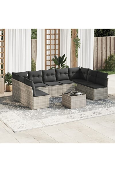 vidaxl Set canapele de gradina cu perne 10 piese gri deschis poliratan