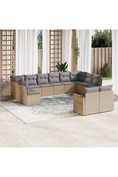 vidaxl Set canapele de gradina, 12 piese, cu perne, bej, poliratan
