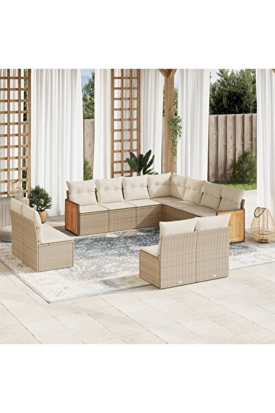 vidaxl Set canapele de gradina cu perne, 11 piese, bej, poliratan