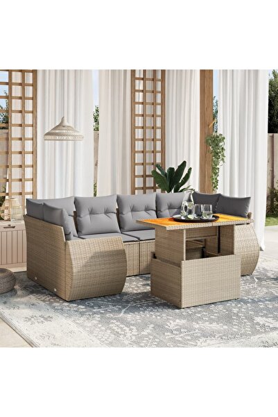 vidaxl Set canapele de gradina, 7 piese, cu perne, bej, poliratan