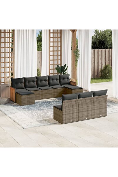 vidaxl Set mobilier de gradina cu perne, 10 piese, gri, poliratan