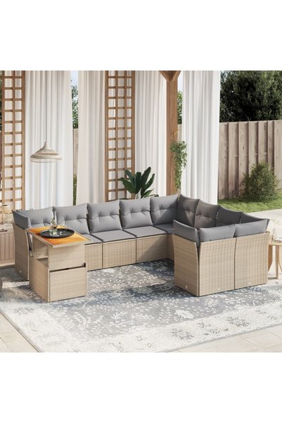 vidaxl Set canapele de gradina cu perne, 10 piese, bej, poliratan