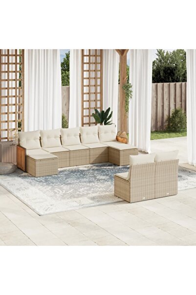 vidaxl Set canapele de gradina, 9 piese, cu perne, bej, poliratan