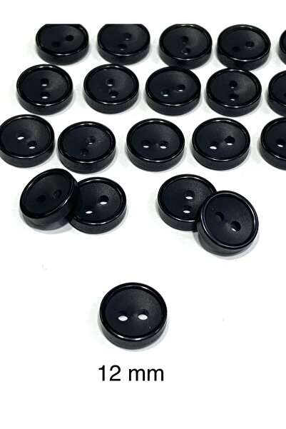karantuhafiye Siyah Klasik İki Delikli / Unisex Gömlek Düğmesi / 12 mm / 20 Adet