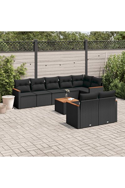 vidaxl Set mobilier de gradina cu perne, 9 piese, negru, poliratan
