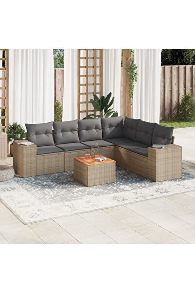 vidaxl Set canapele de gradina, 7 piese, cu perne, bej, poliratan