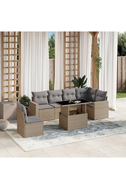 vidaxl Set canapele de gradina, 7 piese, cu perne, bej, poliratan