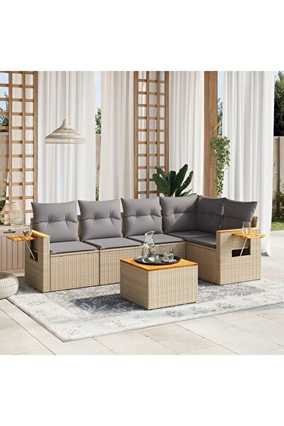 vidaxl Set canapele de gradina cu perne, 6 piese, bej, poliratan