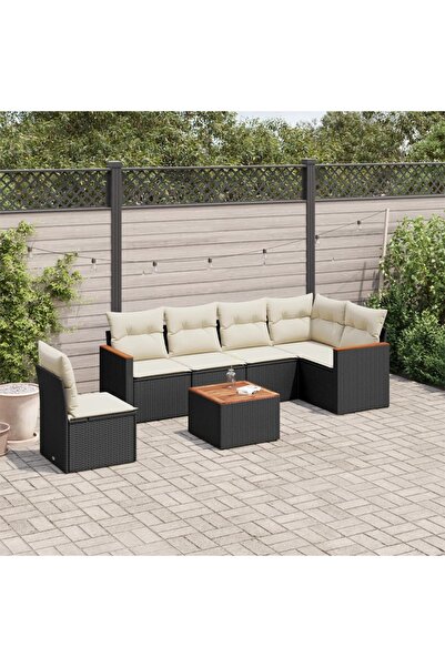 vidaxl Set canapele de gradina cu perne, 7 piese, negru, poliratan
