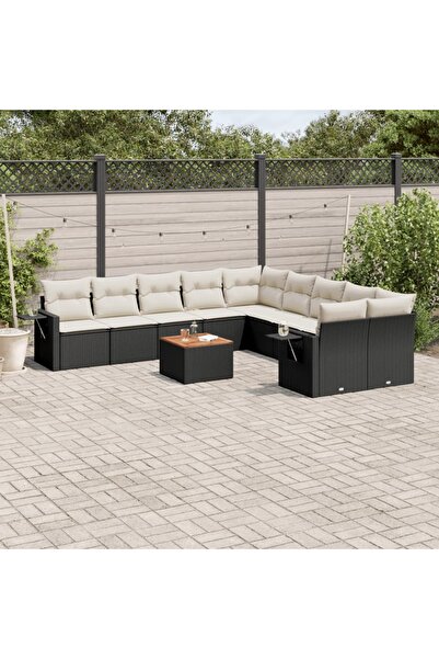 vidaxl Set canapele de gradina cu perne, 11 piese, negru, poliratan