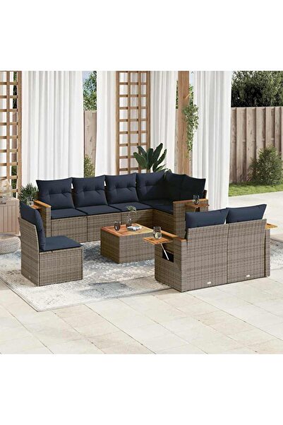 vidaxl Set canapele de gradina, 9 piese, cu perne, gri, poliratan