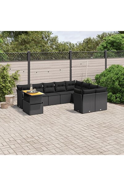 vidaxl Set canapele de gradina cu perne, 10 piese, negru, poliratan