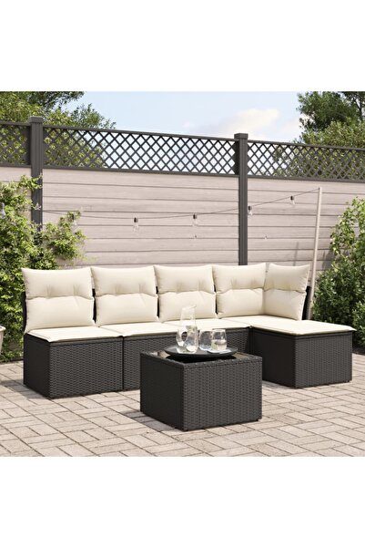 vidaxl Set mobilier de gradina cu perne, 6 piese, negru, poliratan