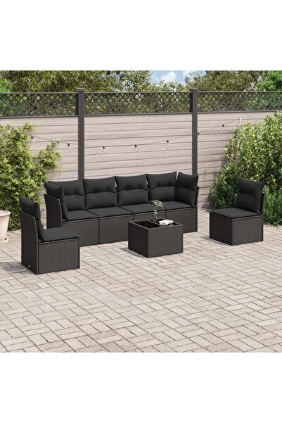 vidaxl Set canapele de gradina cu perne, 7 piese, negru, poliratan