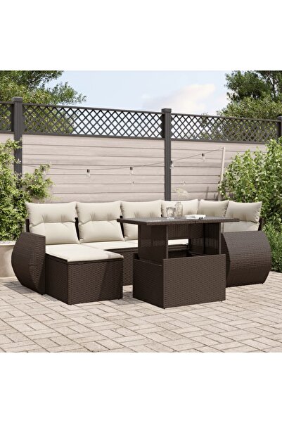 vidaxl Set canapele de gradina cu perne, 7 piese, maro, poliratan