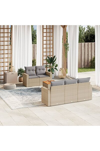 vidaxl Set canapele de gradina cu perne, 6 piese, bej, poliratan