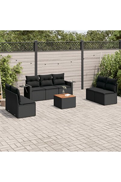 vidaxl Set mobilier de gradina cu perne, 8 piese, negru, poliratan