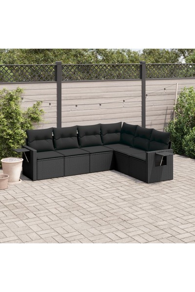 vidaxl Set mobilier de gradina cu perne, 6 piese, negru, poliratan