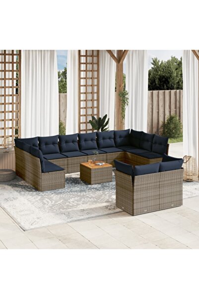 vidaxl Set mobilier de gradina cu perne, 13 piese, gri, poliratan