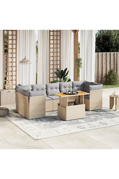 vidaxl Set canapele de gradina, 8 piese, cu perne, bej, poliratan