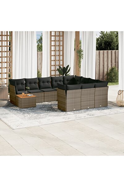 vidaxl Set canapele de gradina cu perne, 11 piese, gri, poliratan