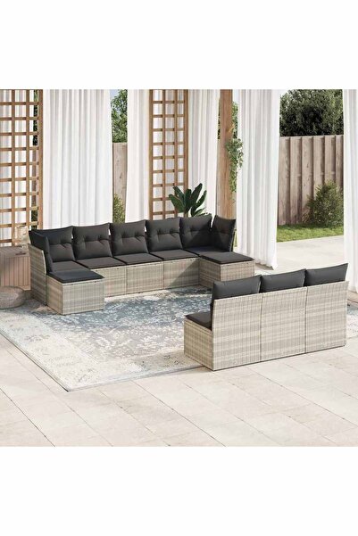 vidaxl Set canapele de gradina cu perne 10 piese gri deschis poliratan