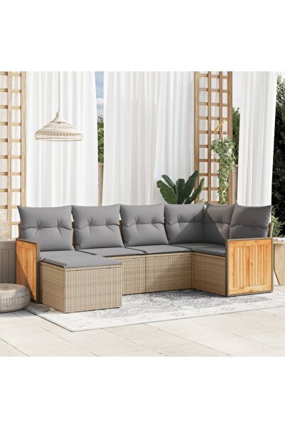 vidaxl Set canapele de gradina cu perne, 6 piese, bej, poliratan