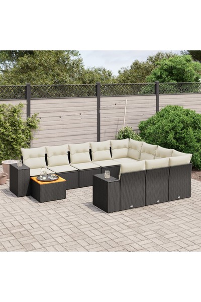 vidaxl Set canapele de gradina cu perne, 11 piese, negru, poliratan