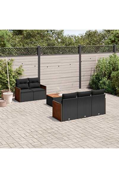 vidaxl Set mobilier de gradina cu perne, 6 piese, negru, poliratan