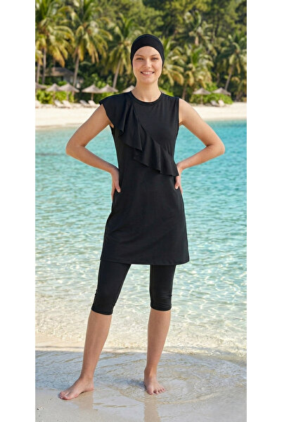 Plistre Costum de baie pentru femei, negru, fără mâneci, căptușit, cu cusătur...