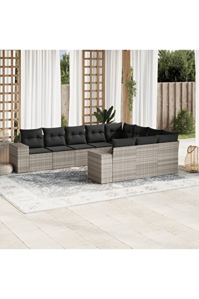 vidaxl Set canapele de gradina cu perne 10 piese gri deschis poliratan