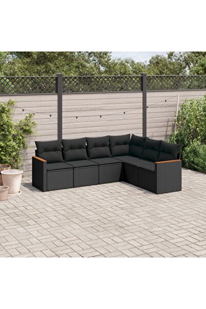 vidaxl Set mobilier de gradina cu perne, 6 piese, negru, poliratan