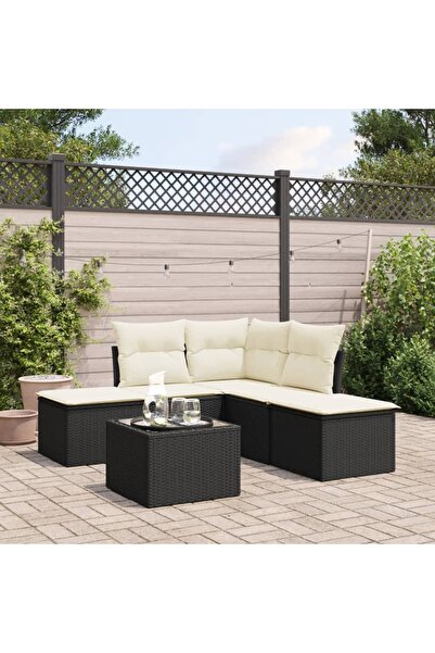 vidaxl Set mobilier de gradina cu perne, 6 piese, negru, poliratan