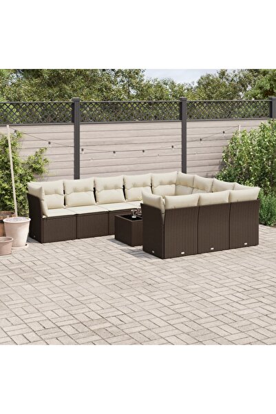 vidaxl Set canapele de gradina cu perne, 11 piese, maro, poliratan
