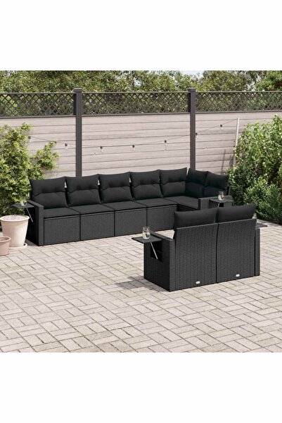 vidaxl Set mobilier de gradina cu perne, 8 piese, negru, poliratan