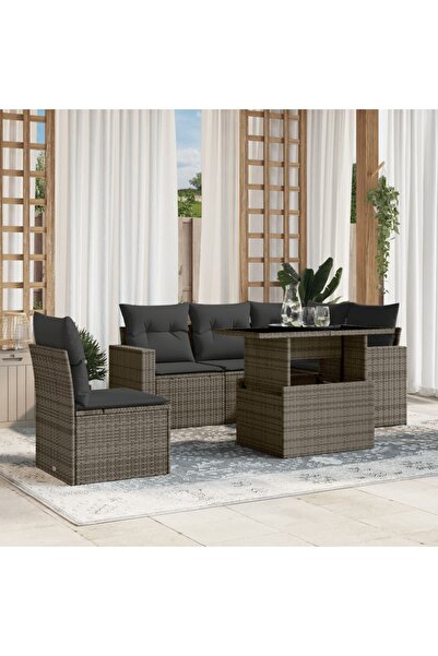 vidaxl Set mobilier gradina cu perne, 6 piese, gri, poliratan