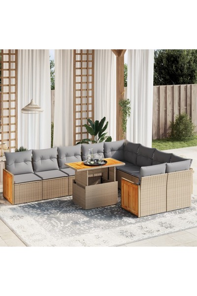 vidaxl Set canapele de gradina cu perne, 10 piese, bej, poliratan