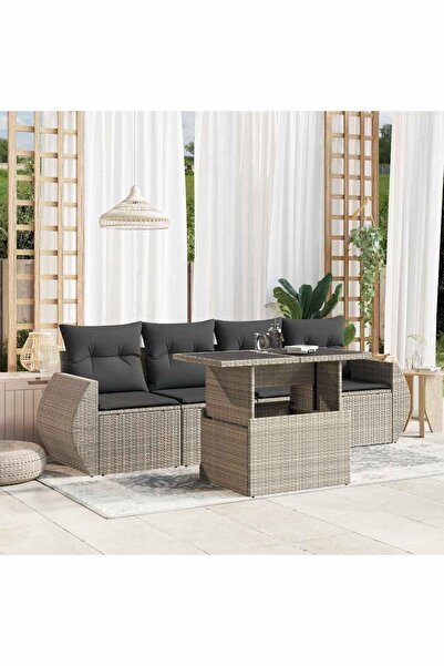 vidaxl Set canapele de gradina cu perne, 5 piese gri deschis poliratan